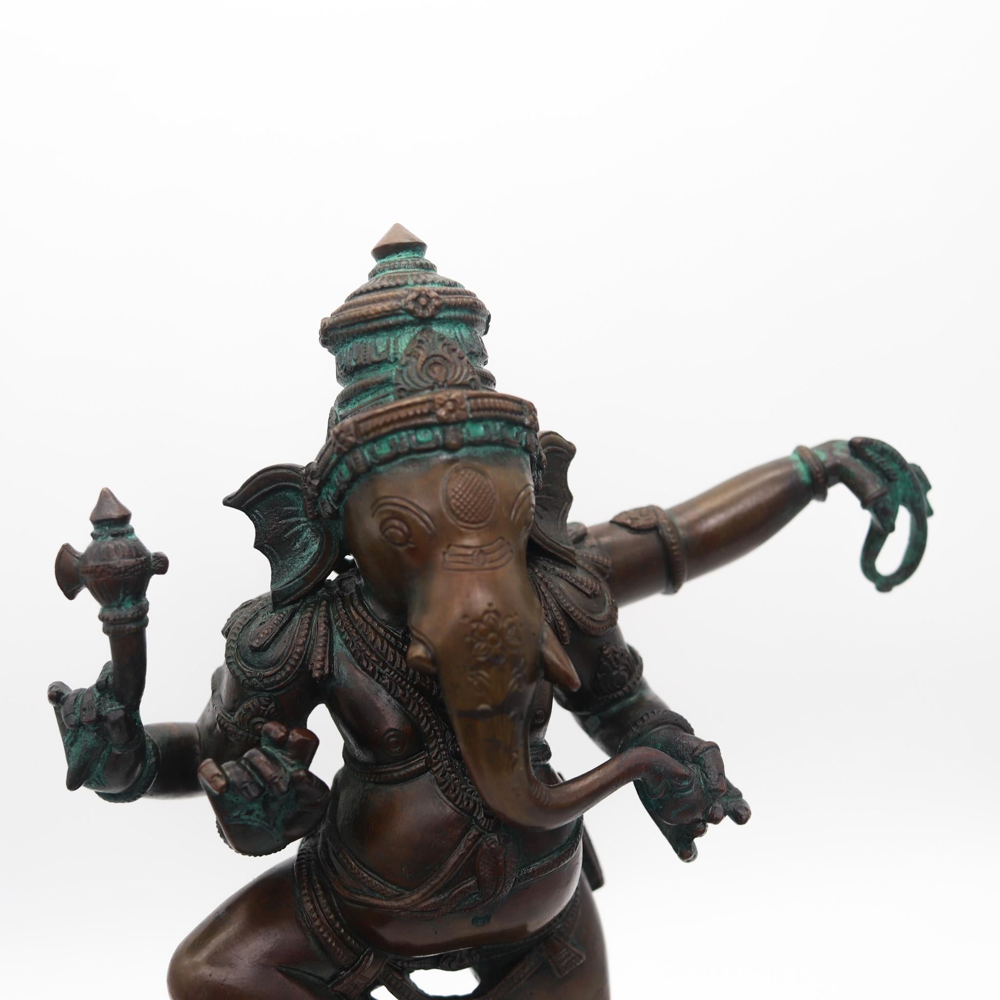 Nepalese-Tibetan 19th Century Dancing Ganesha Sculpture Patinated Solid Bronze 3