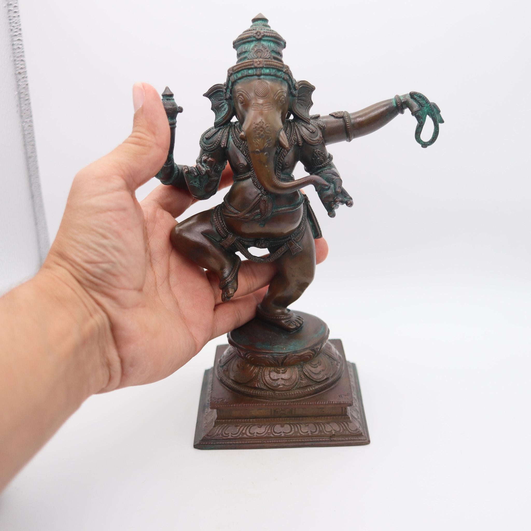 Nepalese-Tibetan 19th Century Dancing Ganesha Sculpture Patinated Solid Bronze 4