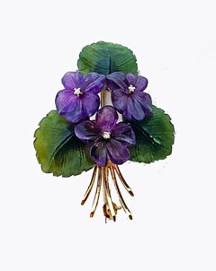 Nephrite Amethyst 14k Brooch, Austria, C 1950