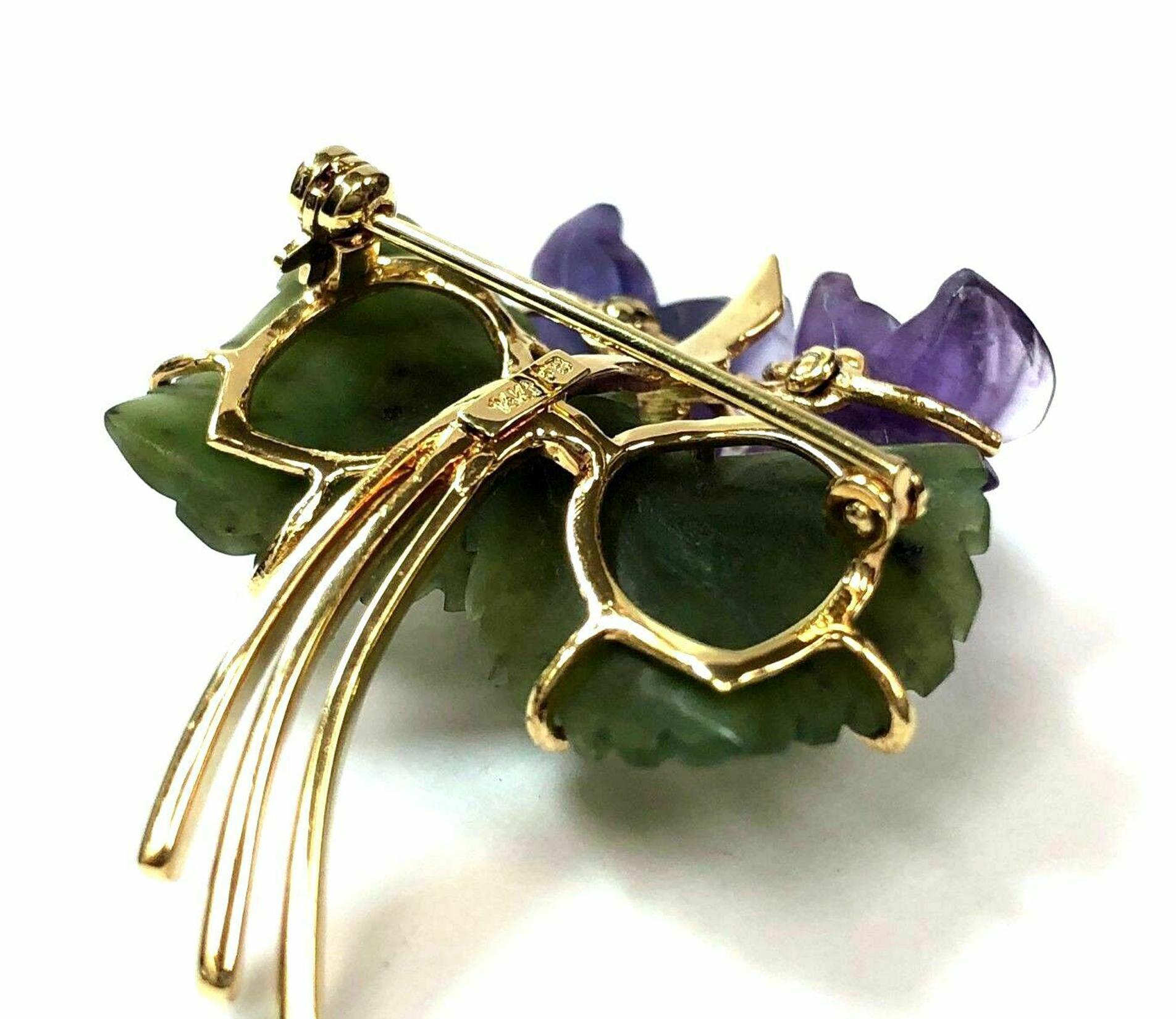 Mixed Cut Nephrite Amethyst 14k Brooch Franz Breuning Germany, C.1950