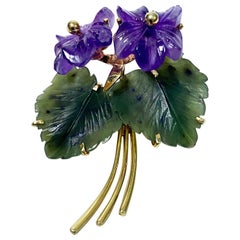 Nephrite Amethyst 14k Brooch Franz Breuning Germany, C.1950