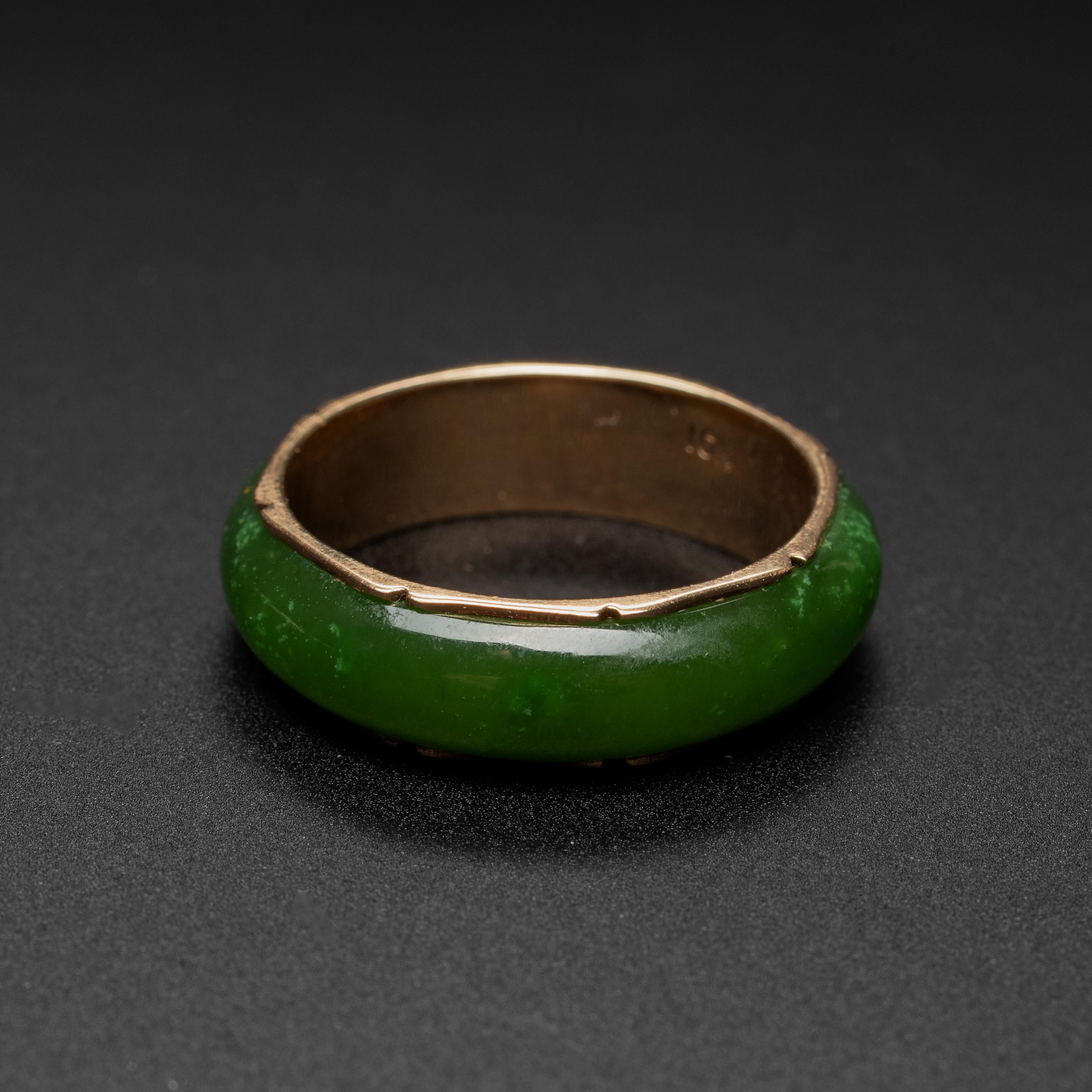Modern Nephrite Band Ring with Gold Lining Midcentury
