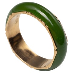 Nephrite Band Ring with Gold Lining Midcentury