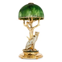 Nephrite, Diamond, Silver and Gilt Metal Lamp with a Cheetah by Asprey