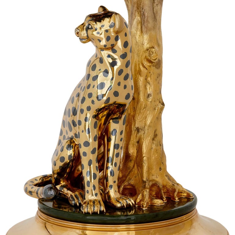 Nephrite, Diamond, Gilt Metal Lamp with a Cheetah by Asprey For Sale at  1stDibs