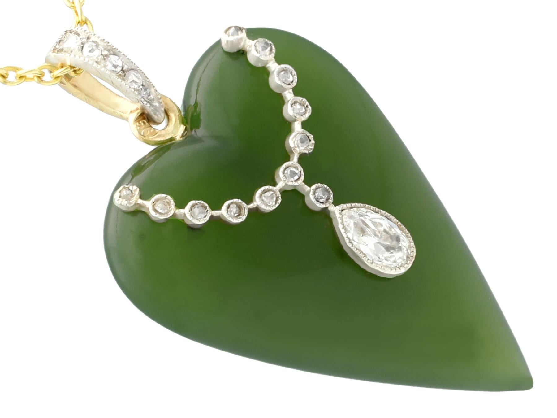 Heart Cut Nephrite Jade and Diamond Yellow Gold Necklace