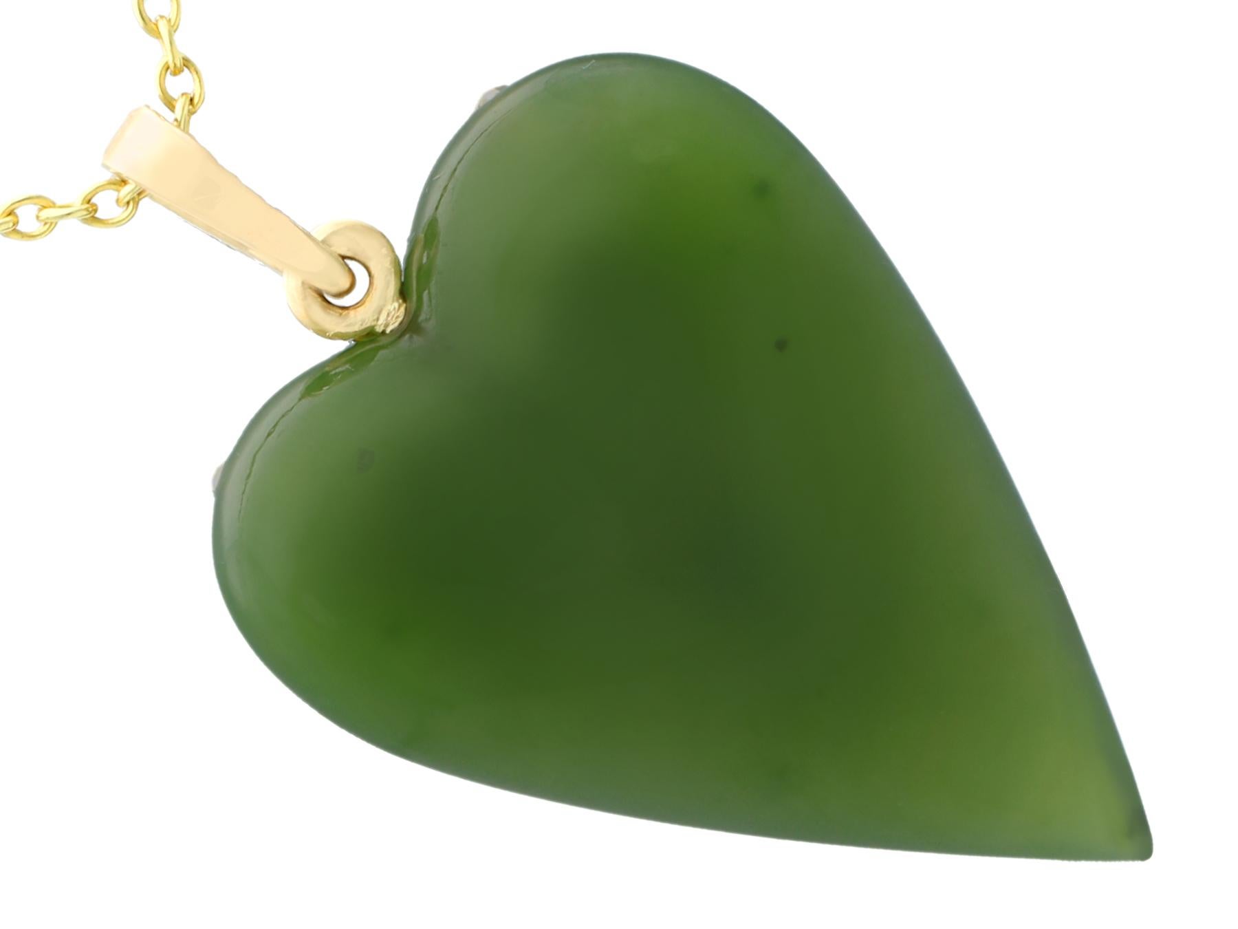 Women's or Men's Nephrite Jade and Diamond Yellow Gold Necklace