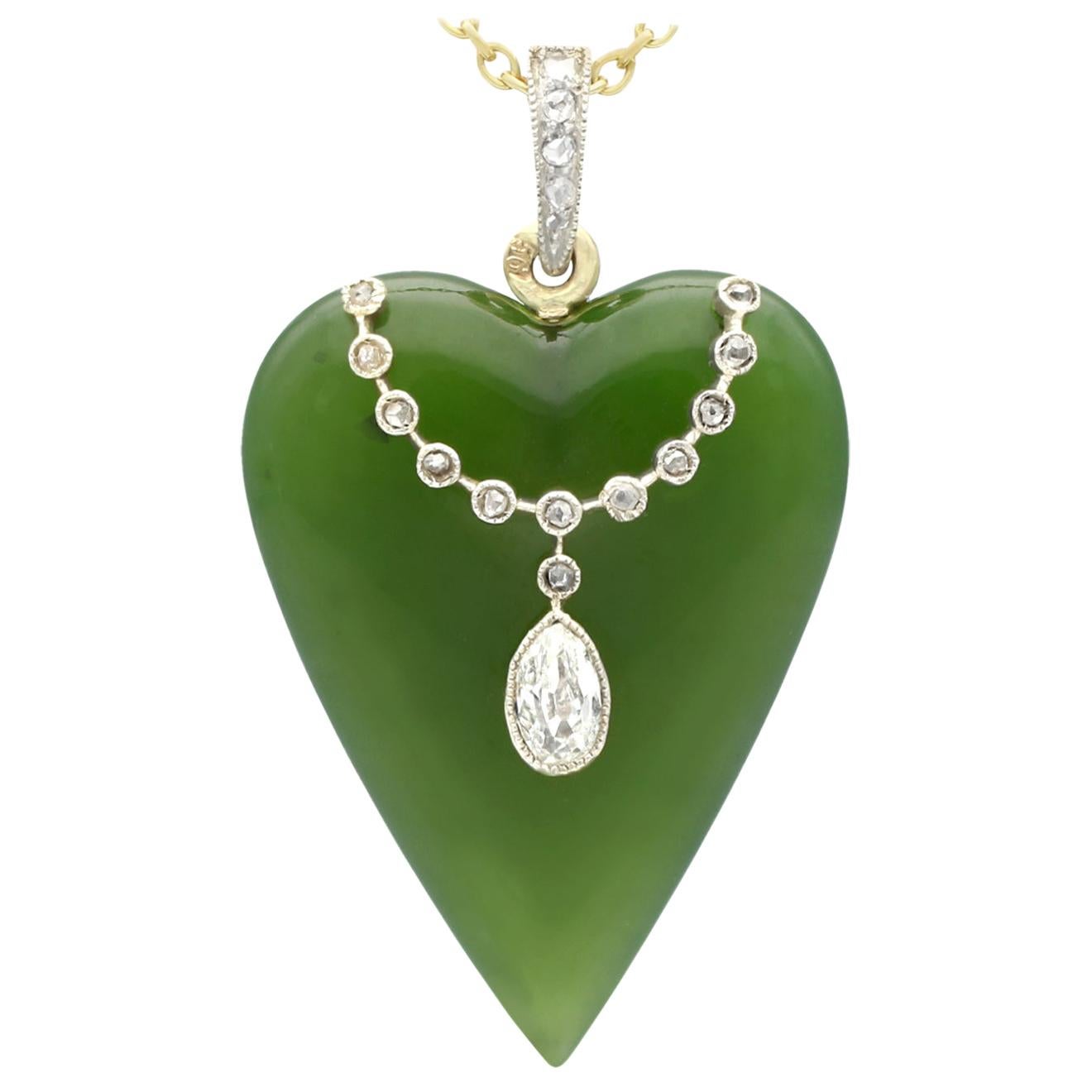 Nephrite Jade and Diamond Yellow Gold Necklace