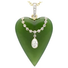 Antique Nephrite Jade and Diamond Yellow Gold Necklace