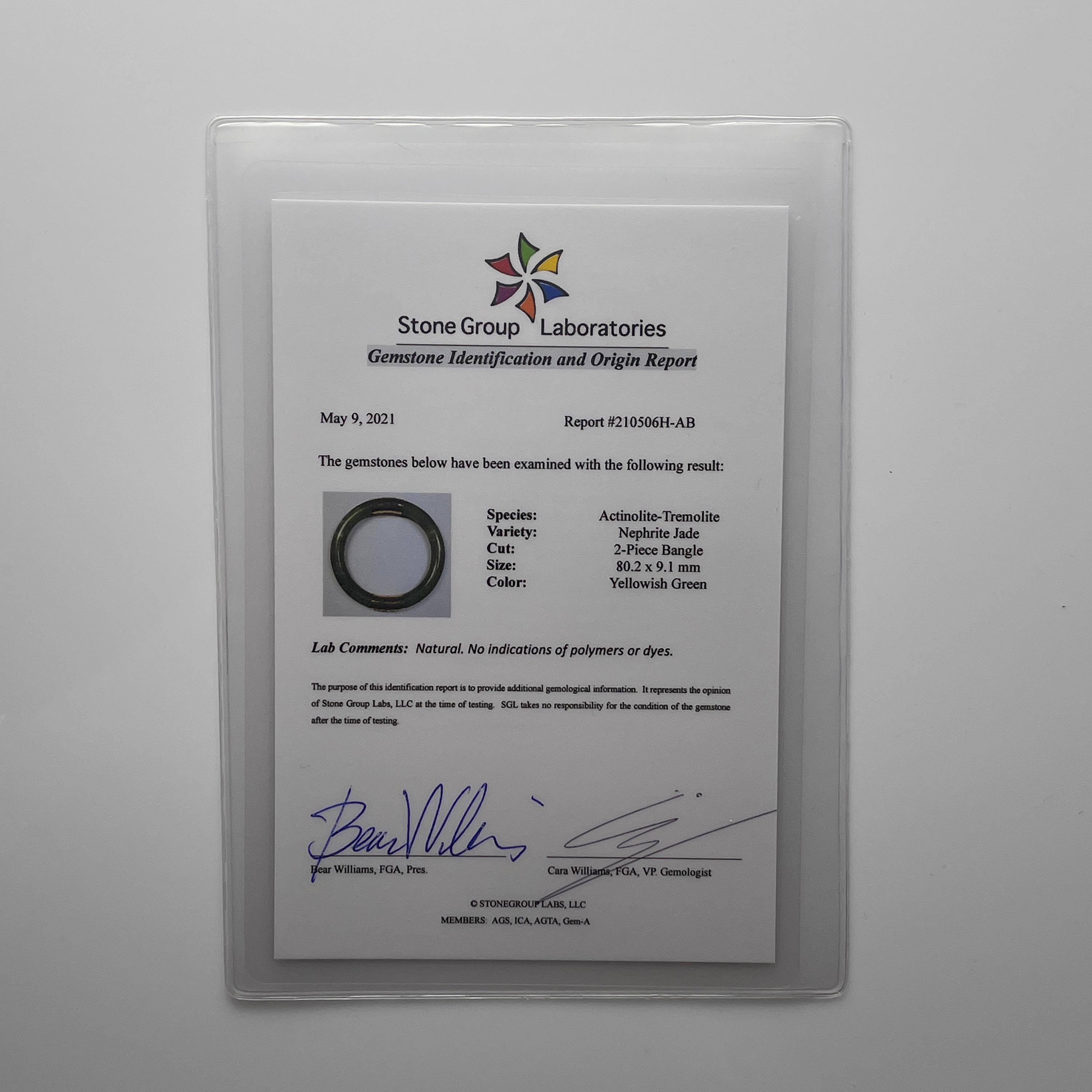 Round Cut Nephrite Jade Bangle Translucent Certified Untreated