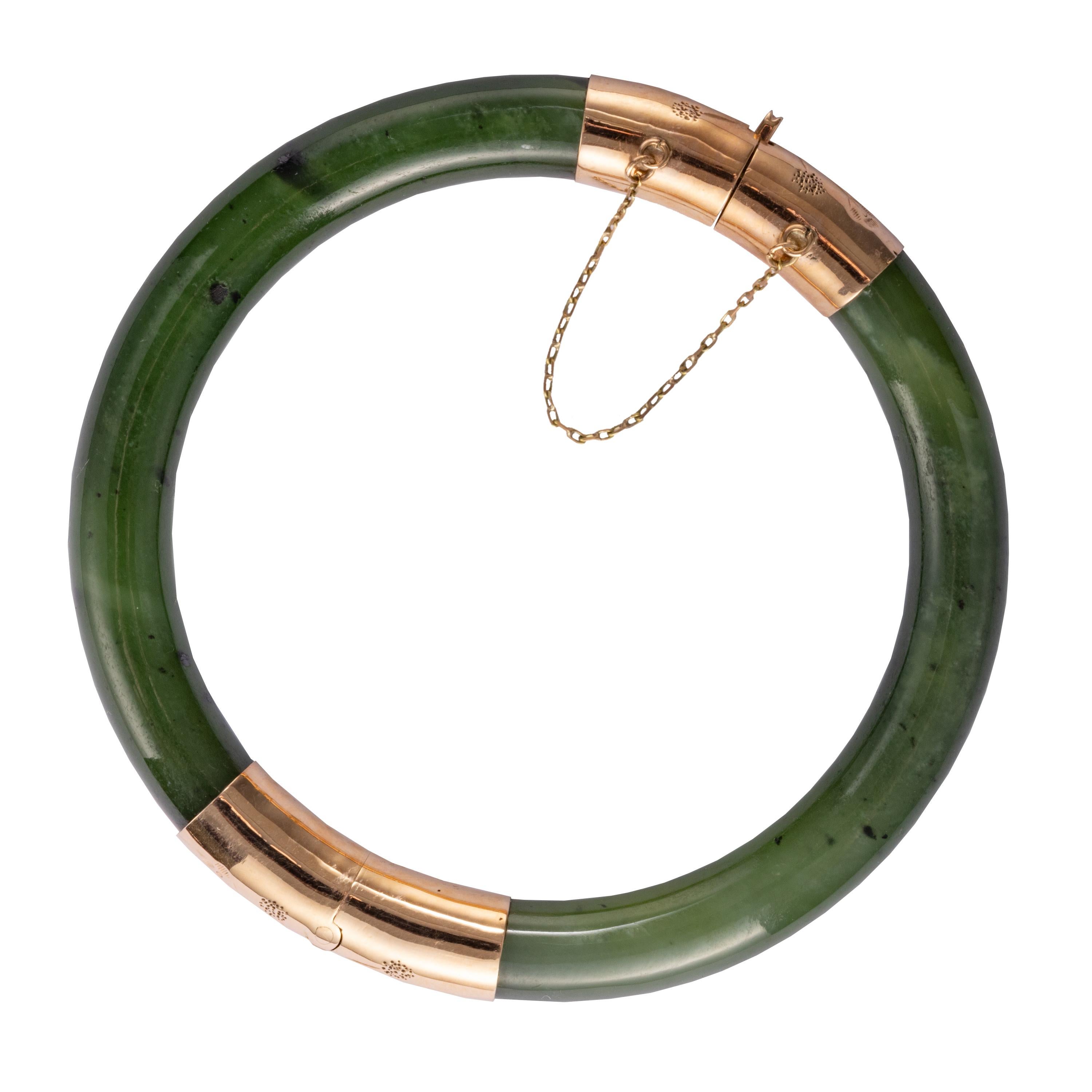 Nephrite Jade Bangle with 14K Hinge Estate