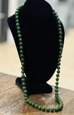 Nephrite Jade Bead Necklace, 119 Grams, Mid-20th Century