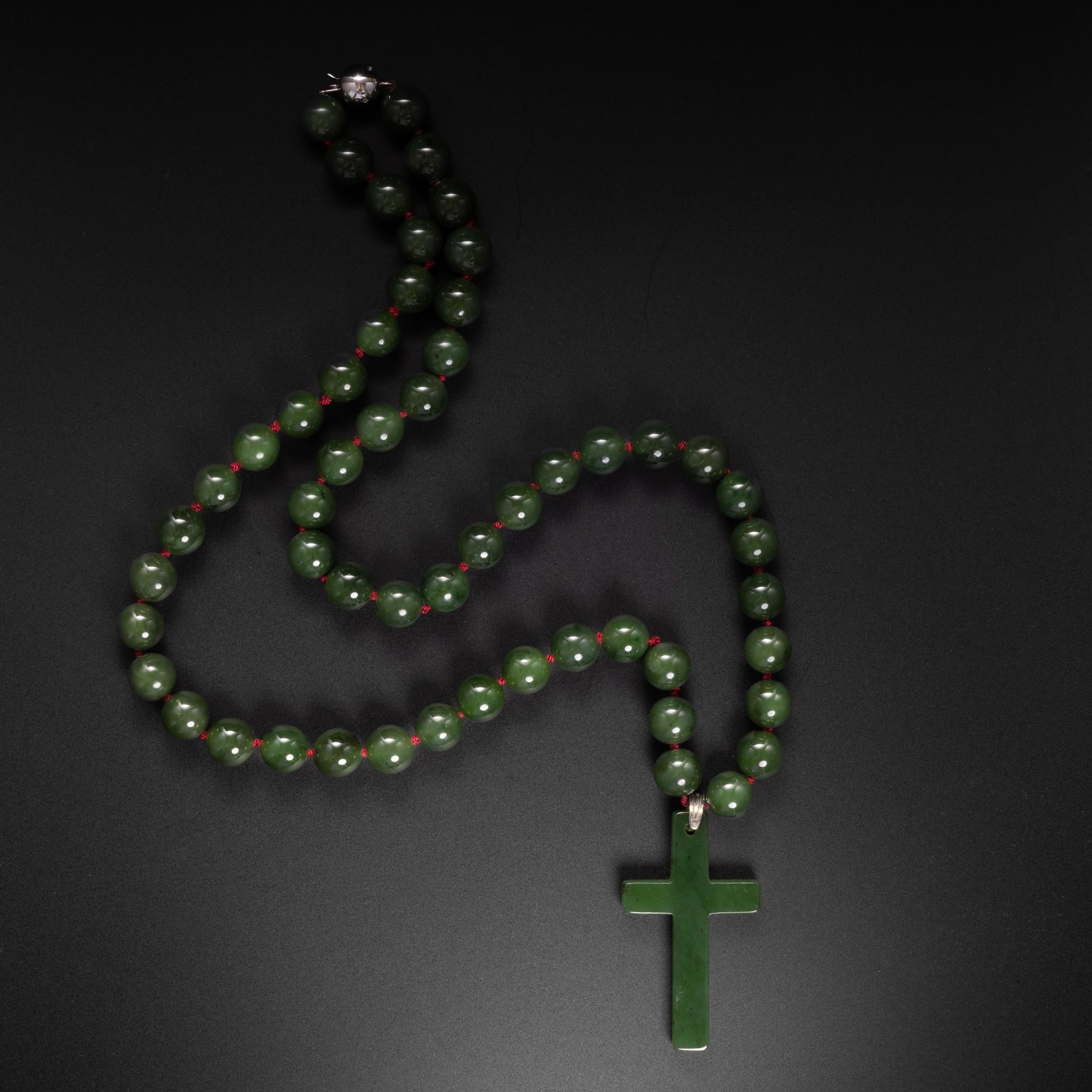 This beautiful necklace features highly-polished natural and untreated nephrite jade beads, 24
