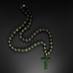 Nephrite Jade Beaded Cross Necklace Certified Untreated
