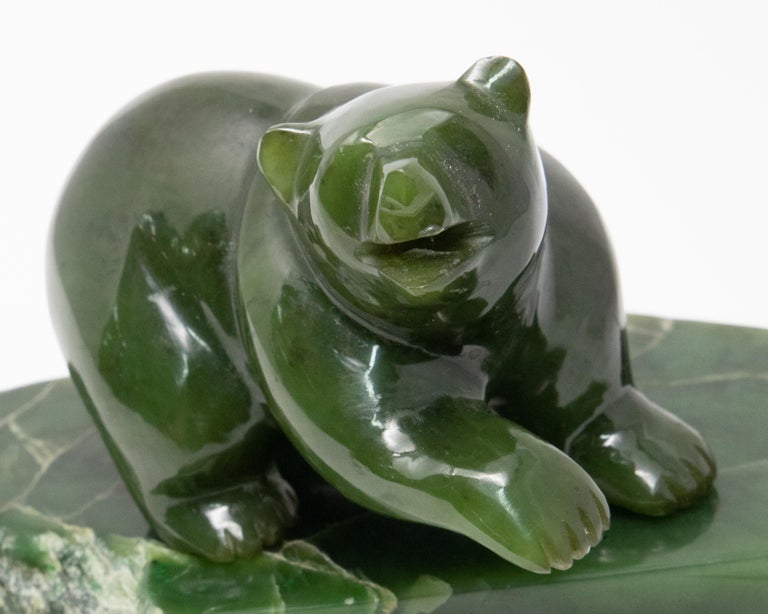 Nephrite Jade Bear Carved and Polished For Sale at 1stDibs