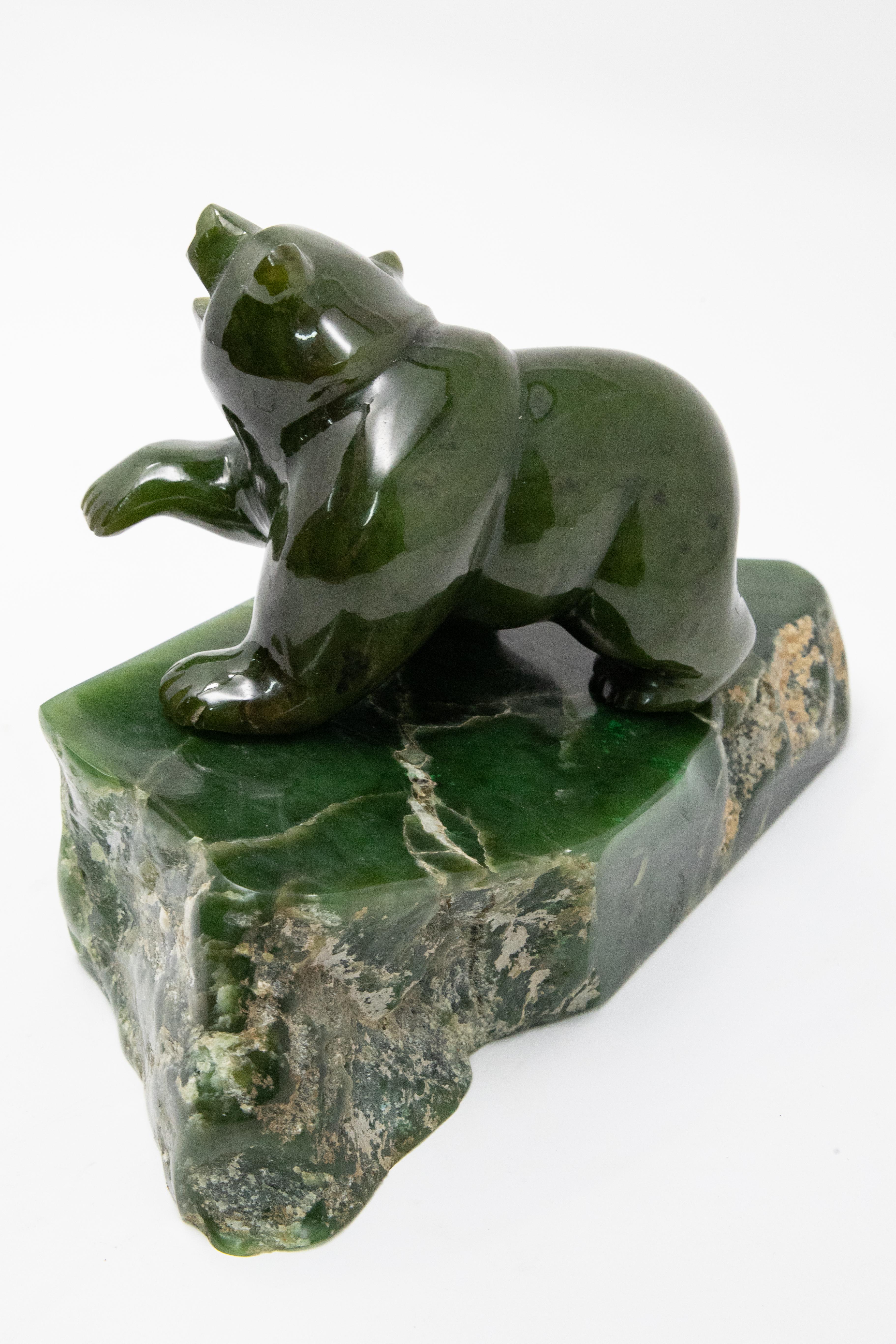 20th Century Nephrite Jade Bear Carved and Polished For Sale