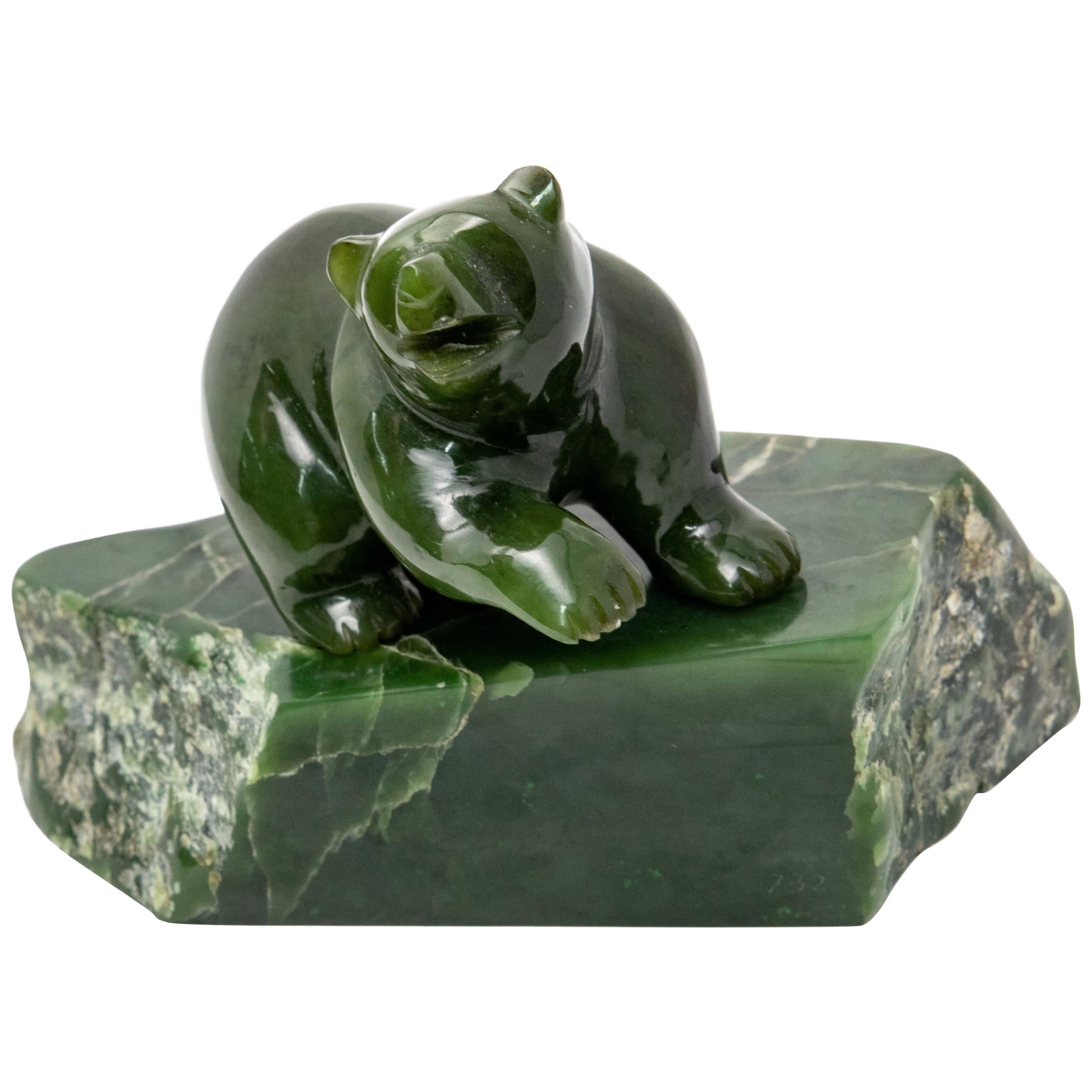 Nephrite Jade Bear Carved and Polished For Sale