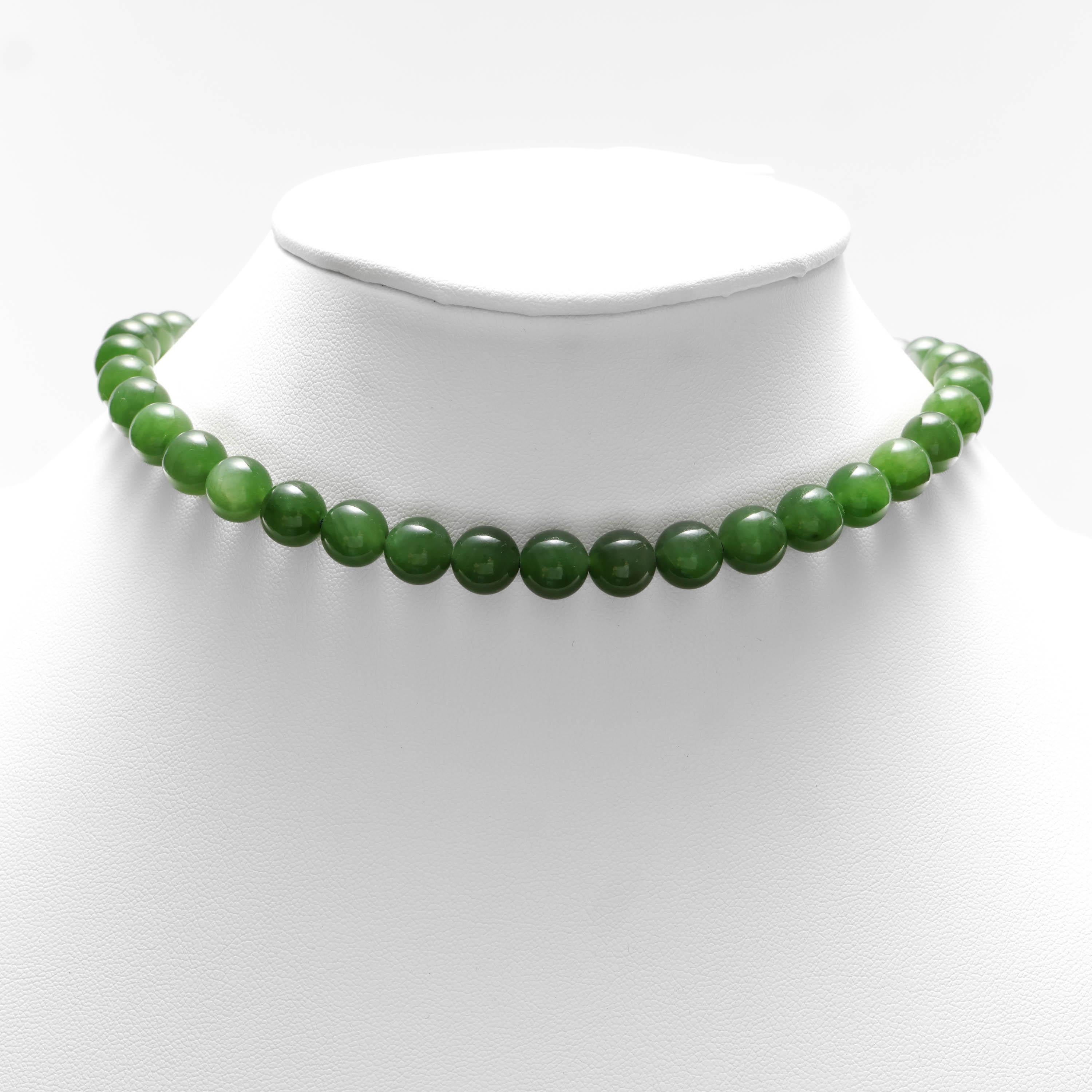 Bead Nephrite Jade Necklace Hand Crafted Certified Untreated For Sale