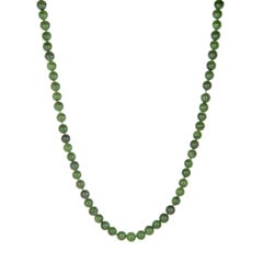 Nephrite Jade Necklace Vintage 14k Yellow Gold Mid Century Strand