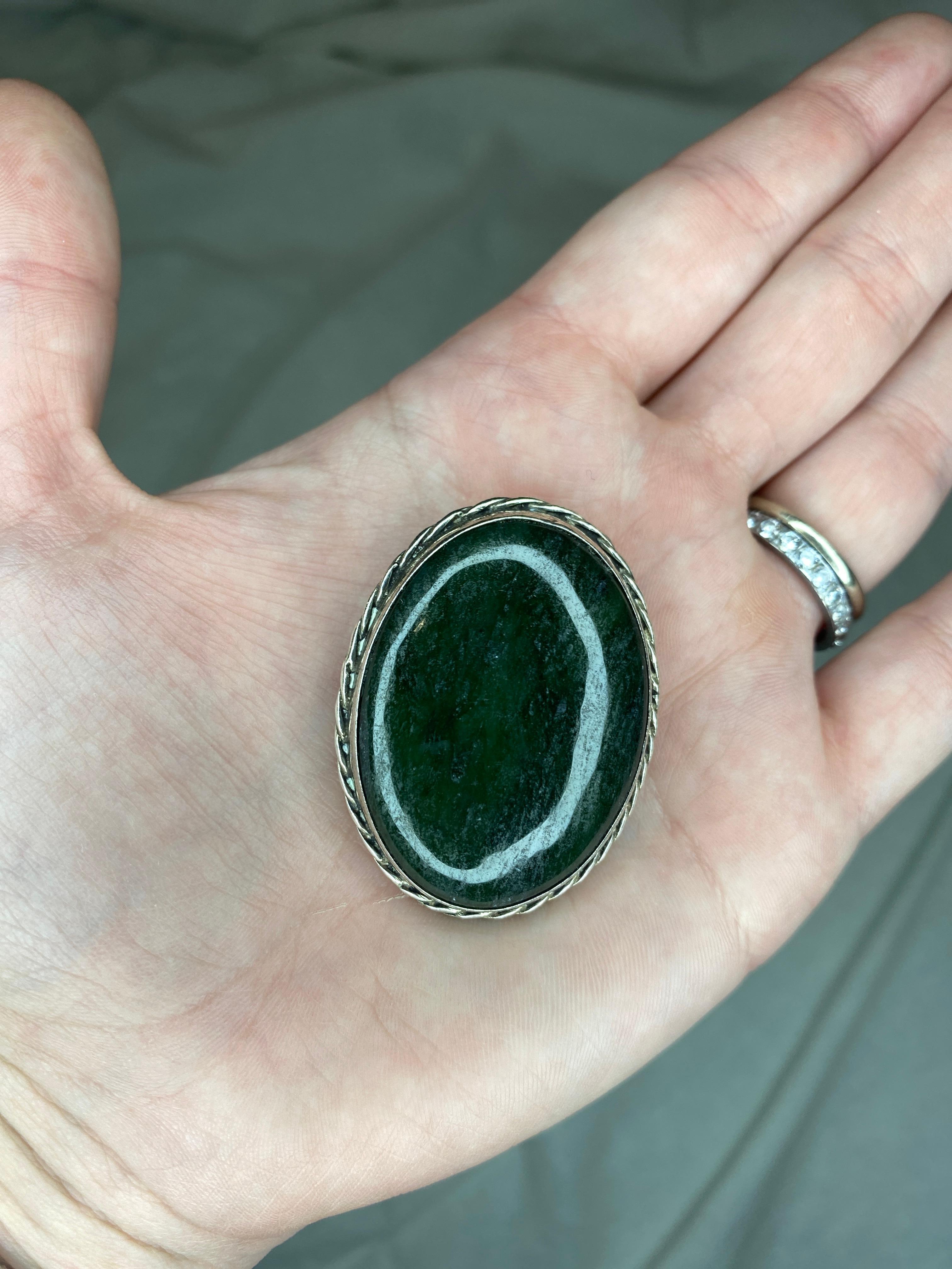 Pendentif en jade néphrite ovale, argent sterling, long Unisexe en vente