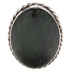 Vintage Nephrite Jade Pendant, Sterling Silver, Lengt, Oval Nephrite Pendant