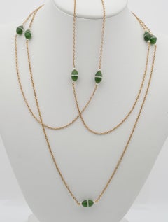 Nephrite Jade Rock Crystal Pearl 18 KT Rare Long Suitor Chain