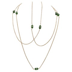 Nephrit-Jade-Bergkristall-Perle 18 KT Seltene lange Halskette
