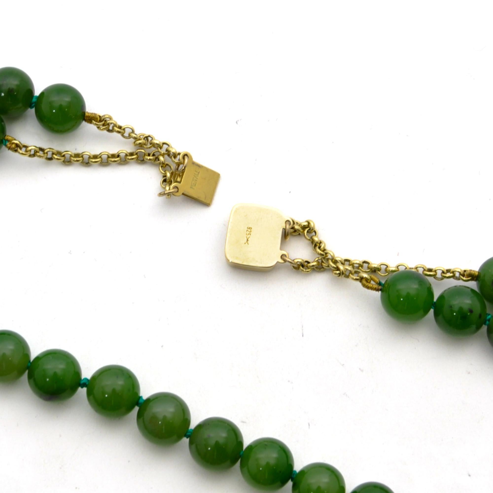 Round Cut Art Deco Nephrite Jade Two-Strand Beaded Necklace For Sale