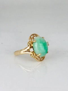 Nephrite Jade, 14 Karat with Diamond Accents, Midcentury