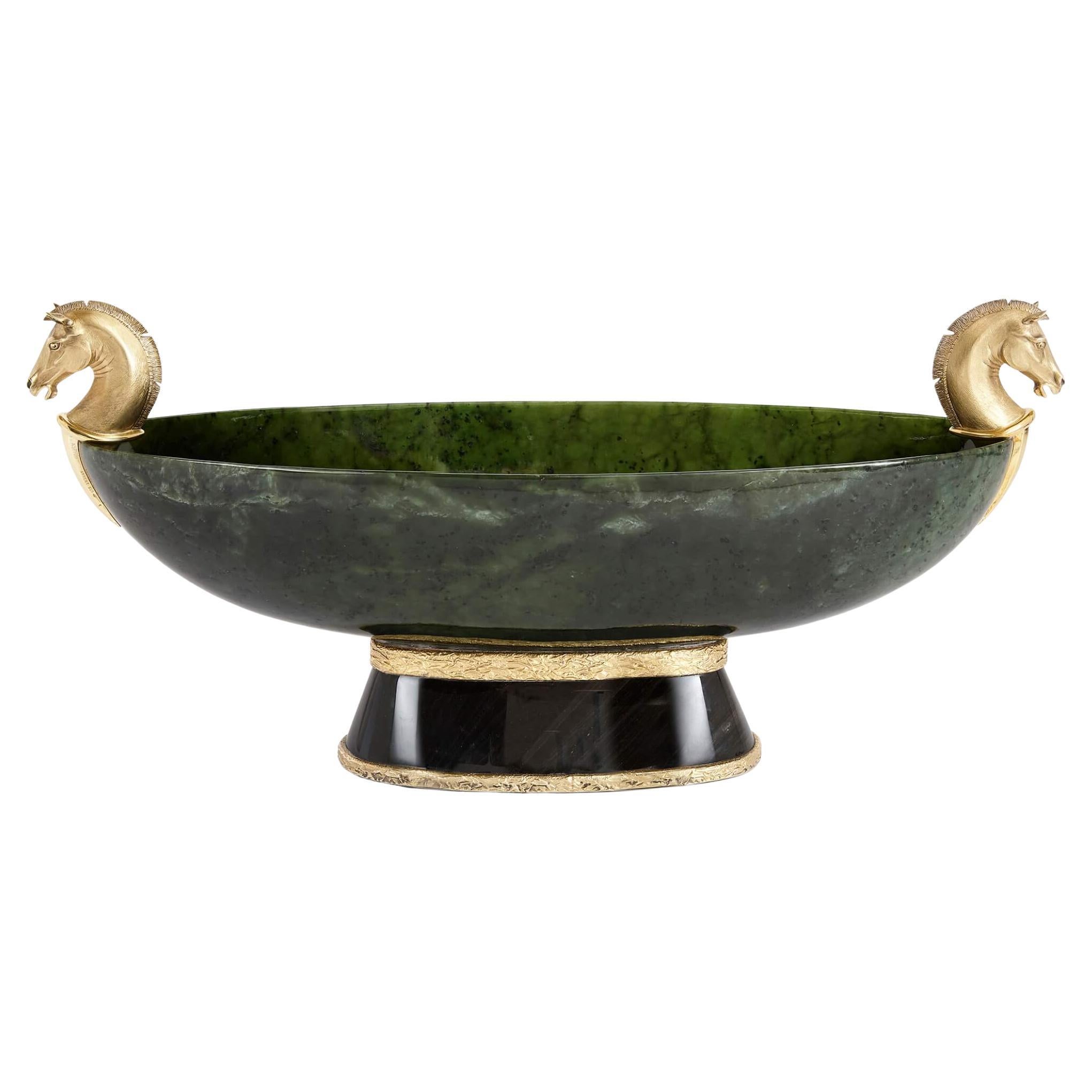 Nephrite, Obsidian, and Silver-Gilt Centrepiece Bowl by Asprey