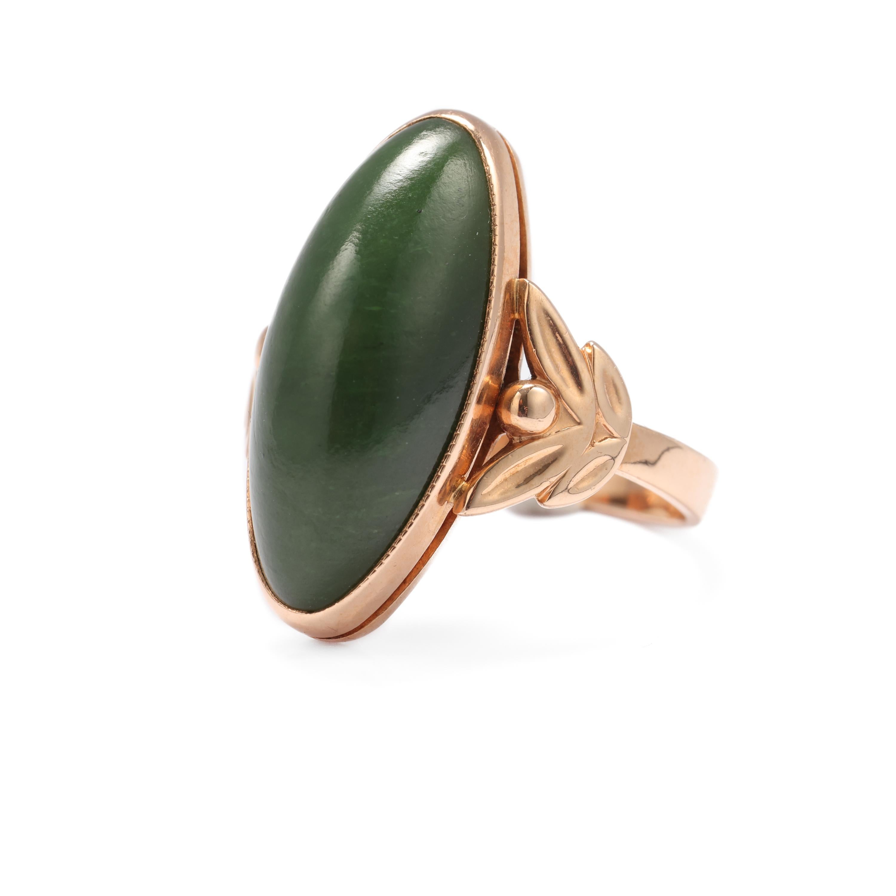 Women's Nephrite Ring in Rose Gold Art Nouveau Style