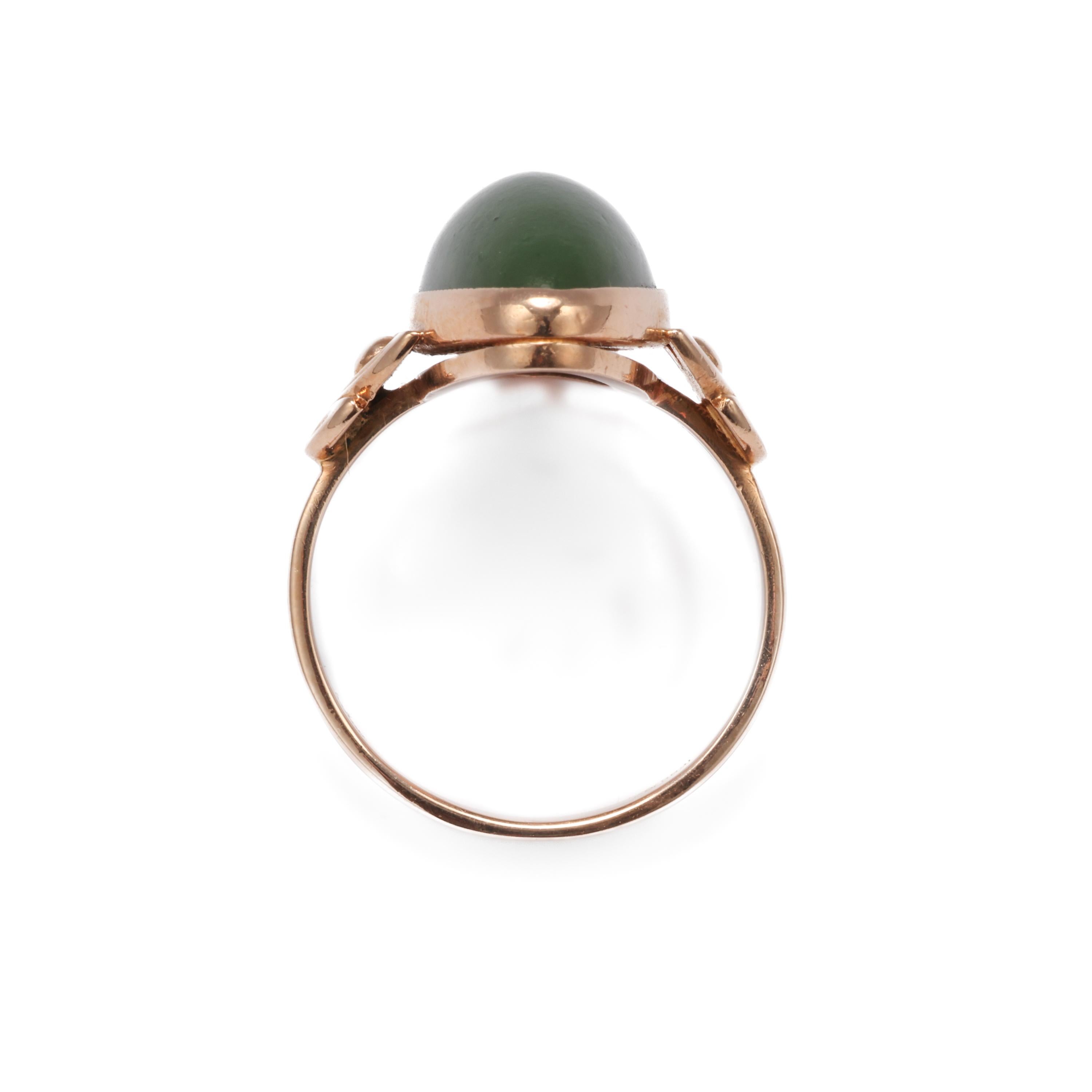 Nephrite Ring in Rose Gold Art Nouveau Style 1