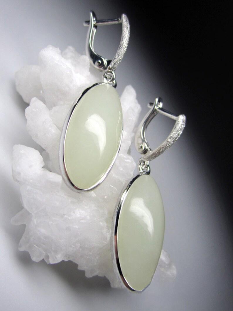 Women's or Men's Nephrite Silver Earrings Cloud White Gem Queen Daenerys Style Game of Thrones For Sale