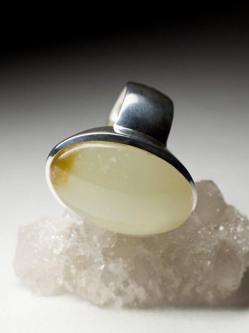 Nephrite Silver Ring Jade Natural White Brown Gemstone Unisex Chunky Jewelry For Sale 3