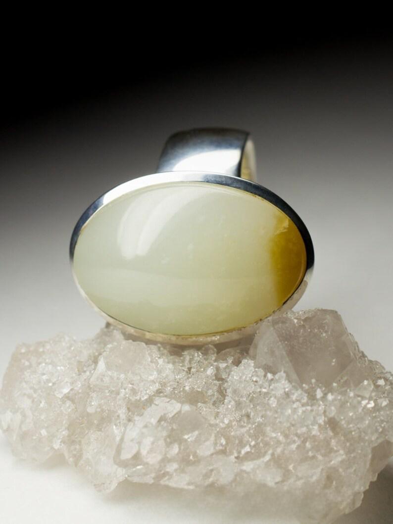 Nephrite Silver Ring Jade Natural White Brown Gemstone Unisex Chunky Jewelry For Sale 4
