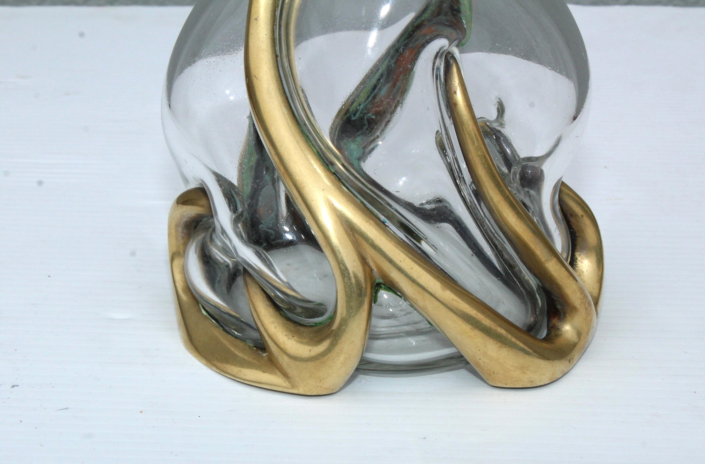 Portuguese Nepir Portugal Bronze and Glass Vase
