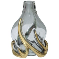 Vintage Nepir Portugal Bronze and Glass Vase