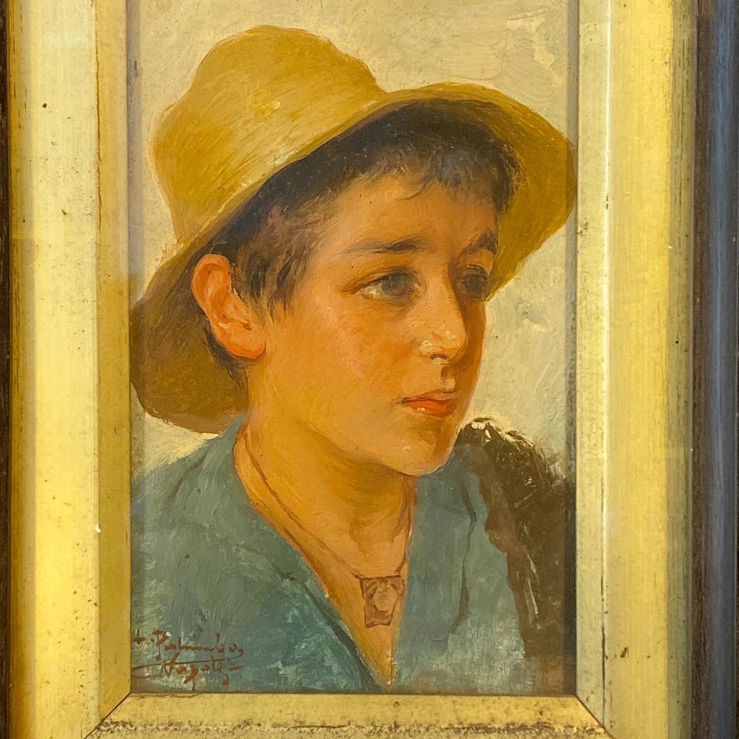 A lovely pair of oil paintings of Neapolitan boys by Luigi Palumbo (1859-1916). The oil on panels nicely executed with the boys in period costume. Highly decorative in attractive period ebonized and gilded frames. A charming theme that would grace