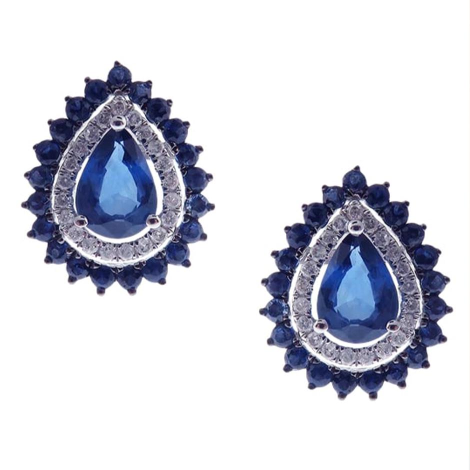 Tear drop design sapphire earring with sapphire and diamond around, all with a high polish finish. Available in 18K White Gold.

Earring Information
Diamond Type : Natural Diamond
Metal : 18K
Metal Color : White Gold
Diamond Carat Weight :