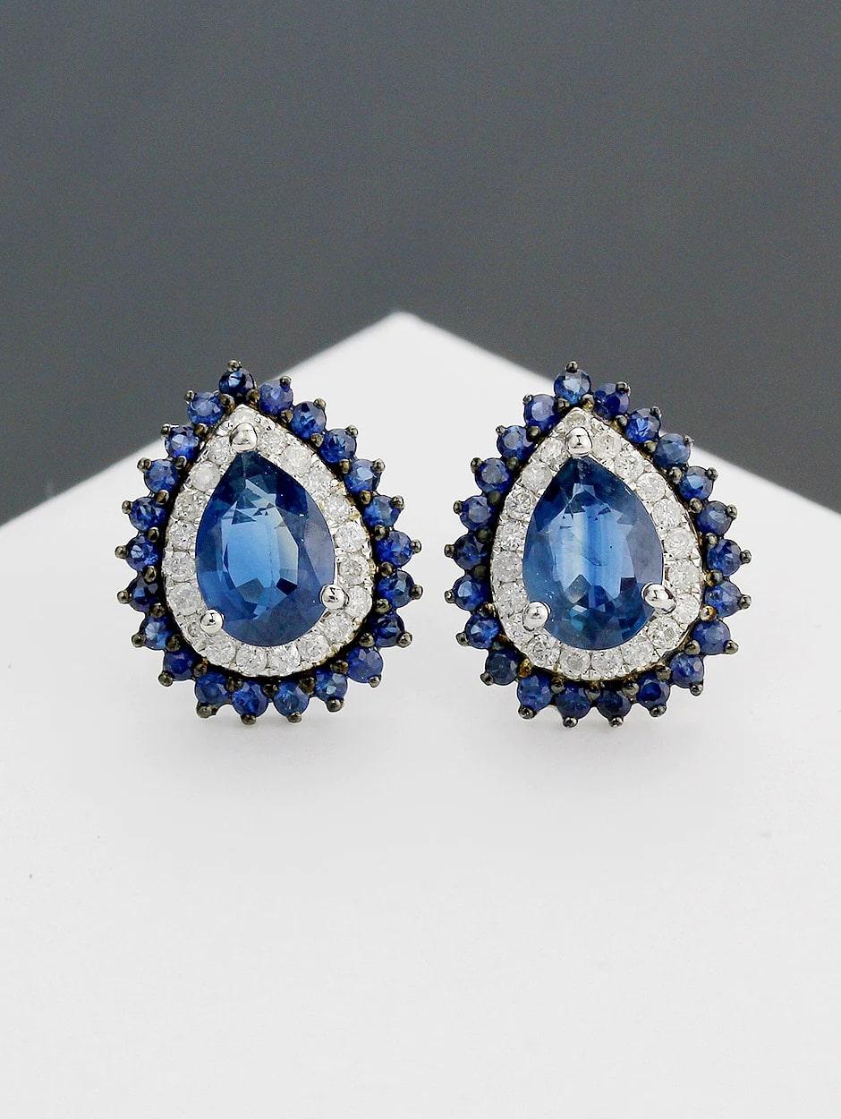 Modern Neptune Drop with Sapphire Round Earrings For Sale