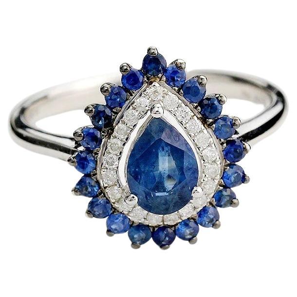 Neptune Drop With Sapphire Round Ring