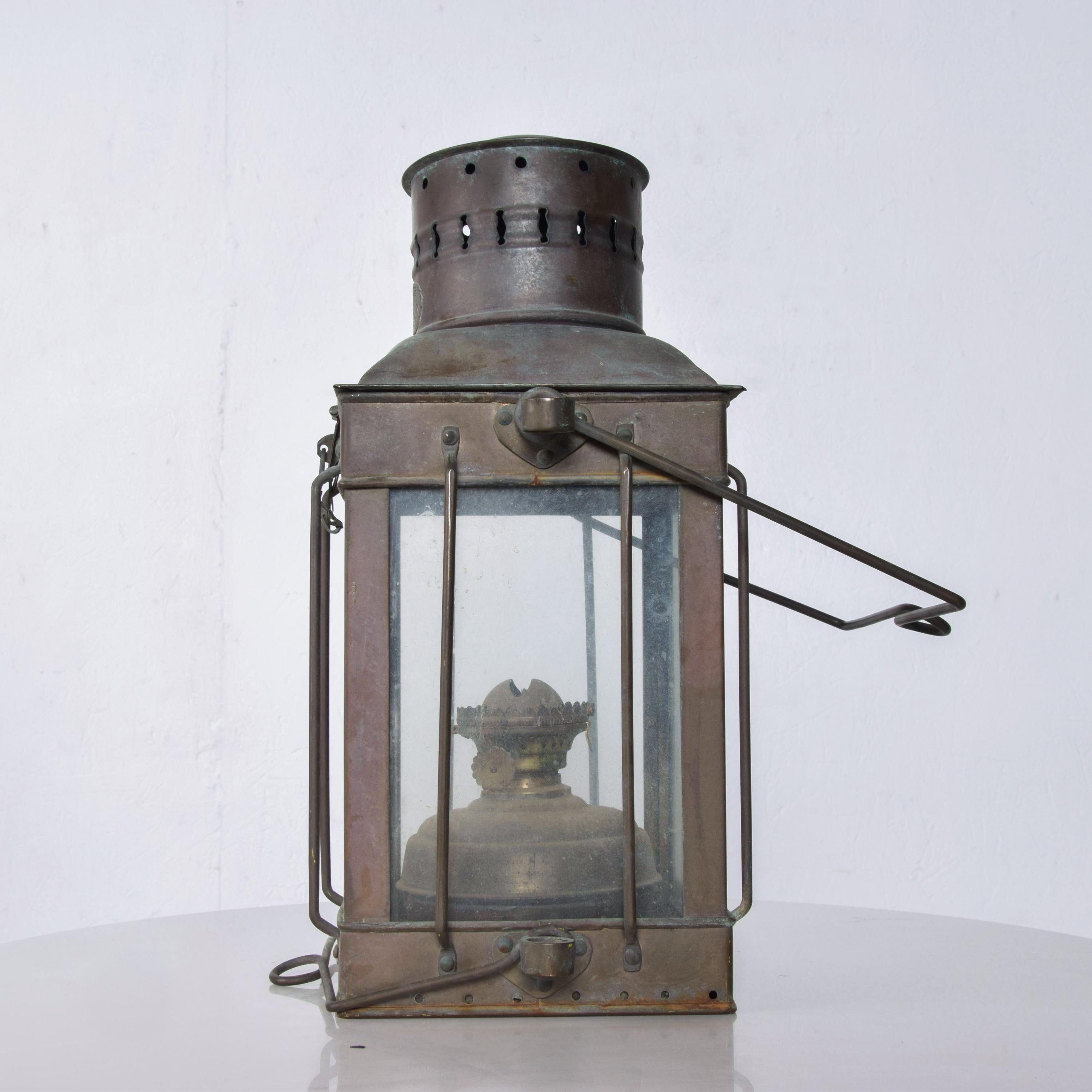 American 1960s Neptune N R Brass Ship Lantern Industrial Vintage Patinated Nautical Light