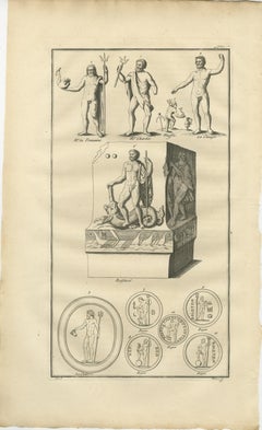 Neptune / Poseidon Sculptures and Coins – Roman Antiquity Engraving, 1721