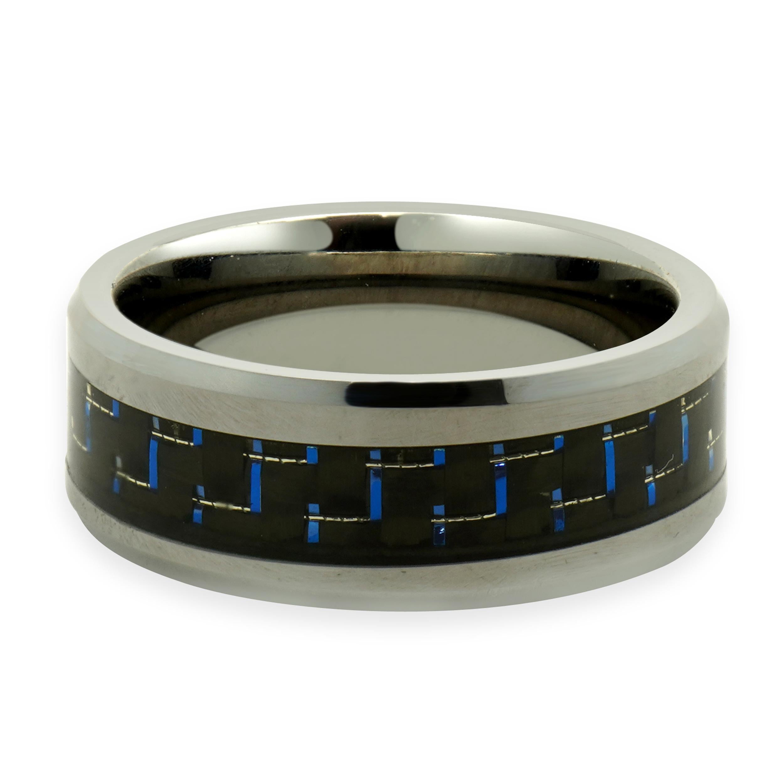 Neptune Tungsten Carbide Black and Blue Carbon Fiber 8MM Band In Excellent Condition For Sale In Scottsdale, AZ