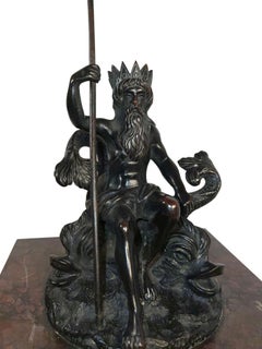 Neptune With Two Dolphins Mounted On A Marble