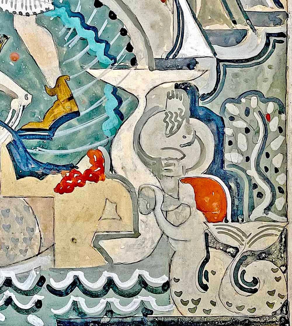 Autrichien « Le royaume de Neptune », peinture Art déco élaborée avec sirènes, Hippocampi en vente