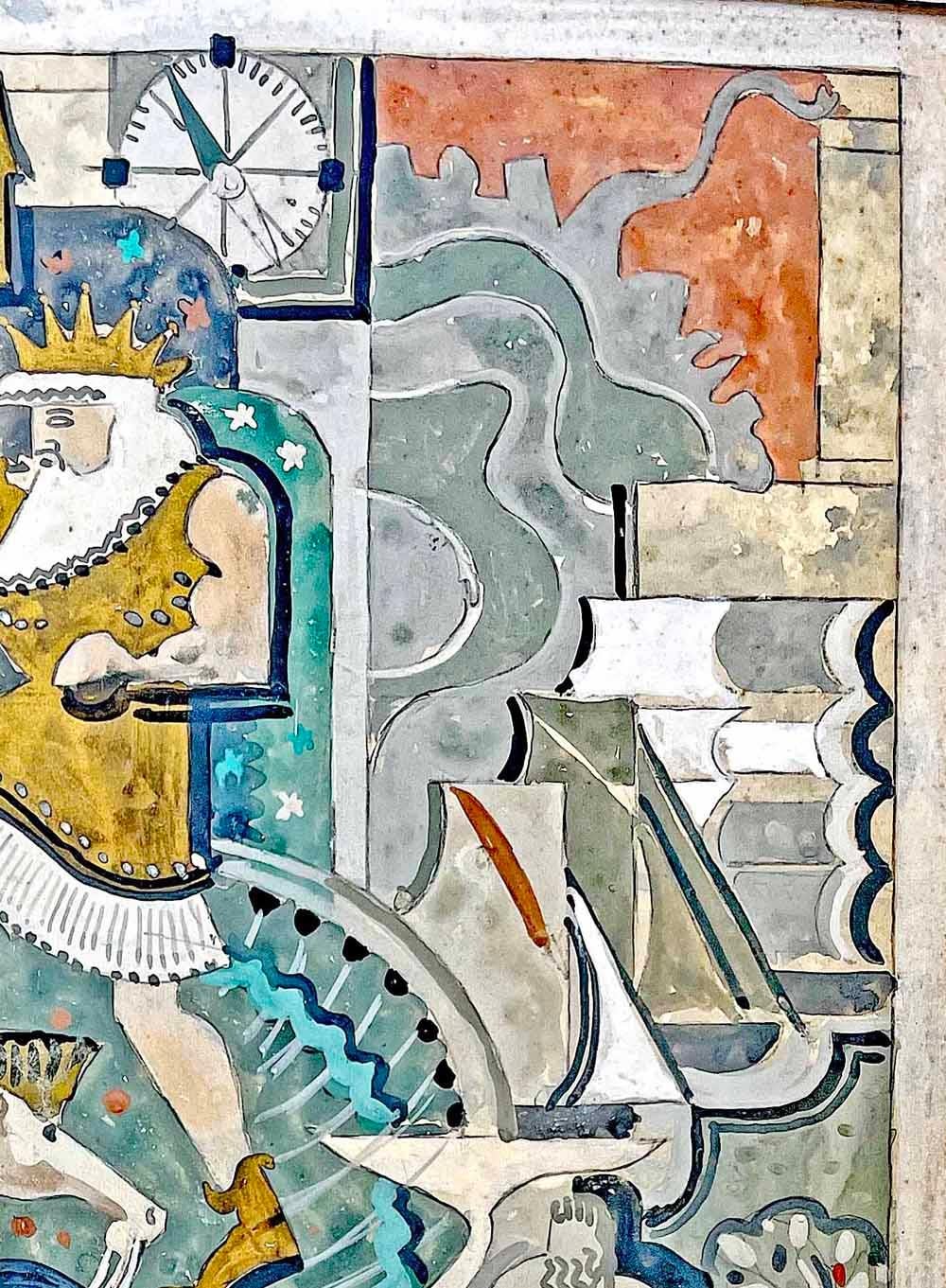 Peint « Le royaume de Neptune », peinture Art déco élaborée avec sirènes, Hippocampi en vente