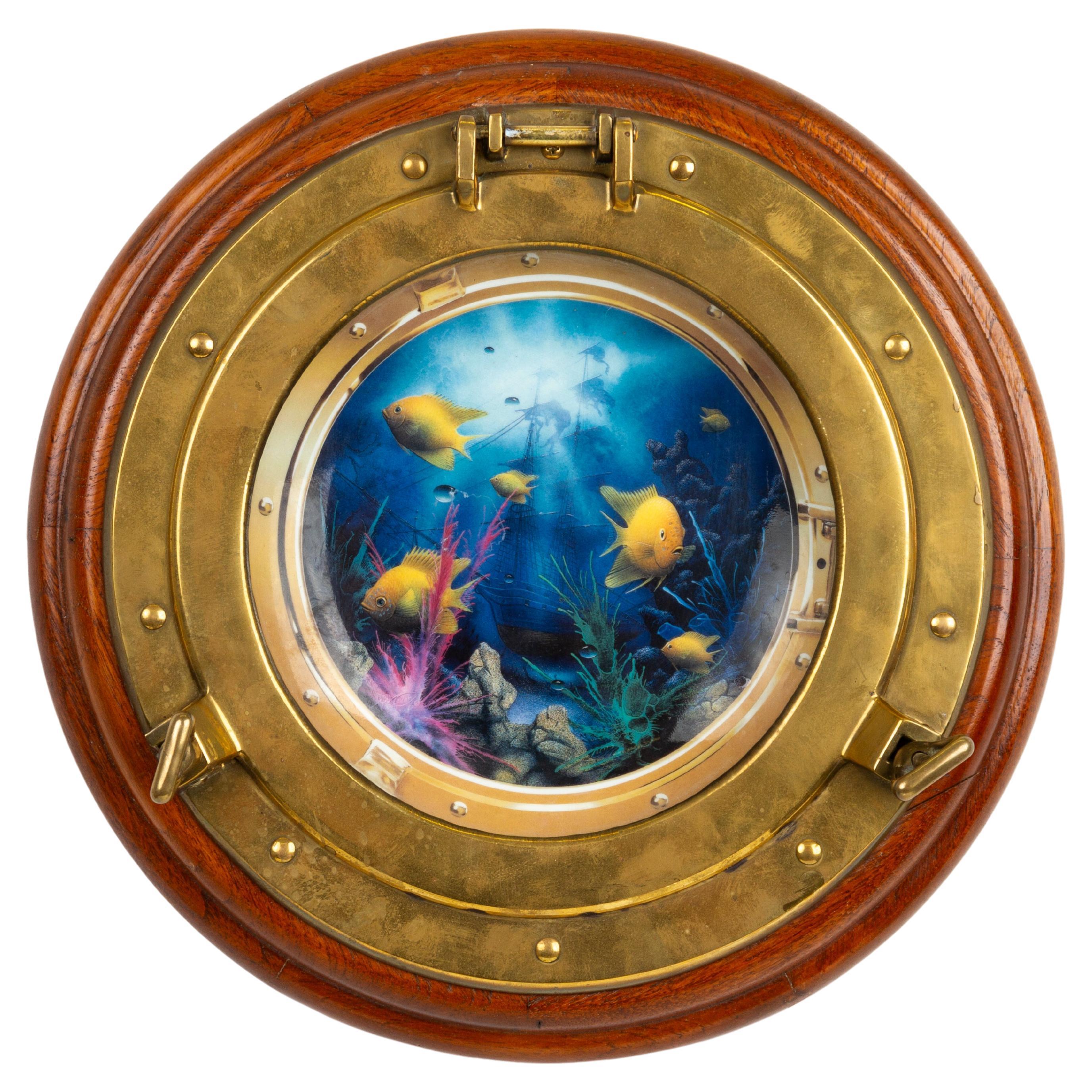 Neptune's Nautical Ship Porthole Brass & Porcelain Wall Hanging  For Sale