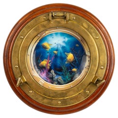 Neptune's Nautisches Schiff Porthole Wandbehang aus Messing und Porzellan 