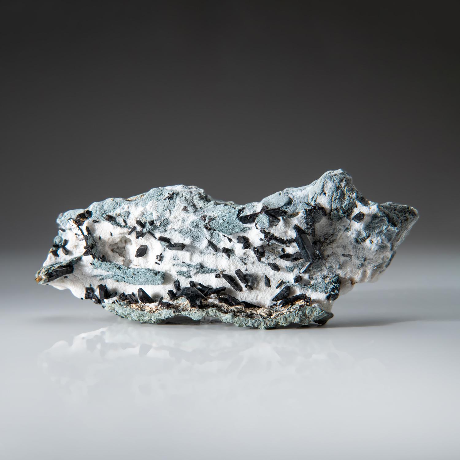 Neptunit auf Natrolite aus Benitoit-Edelsteinminen, San Benito County, Kalifornien (amerikanisch) im Angebot